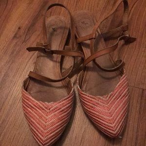 Red and white strappy flats